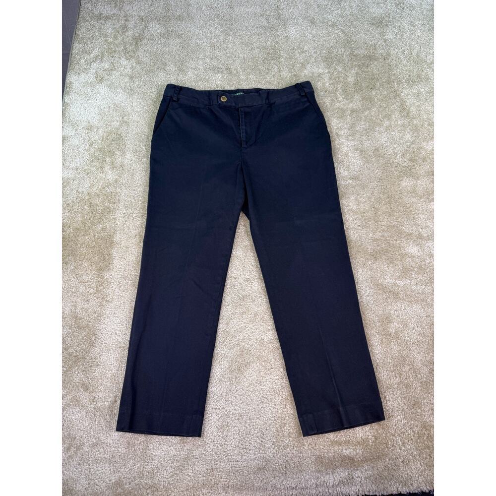 Ralph Lauren Pants Womens 14 Blue LRL Crop Straight Leg High Rise Cotton B864
